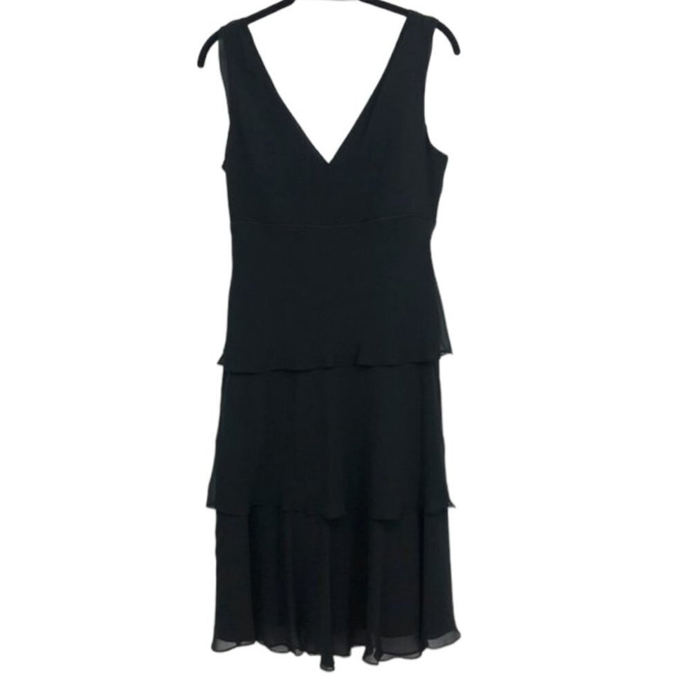 Lori Ann Montreal Vintage Black sleeveless tiered midi dress sequin broach 8 - Picture 2 of 16